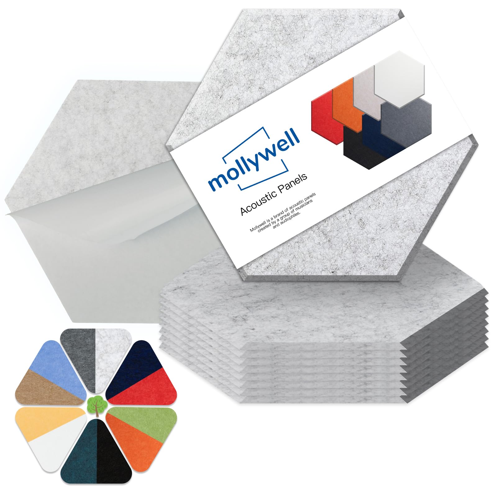 Mollywell Hexagon Acoustic Panels, High Density, Soundproofing, Decorative Noise Reduction Felt Wall Tiles For Ceilings, Home Of